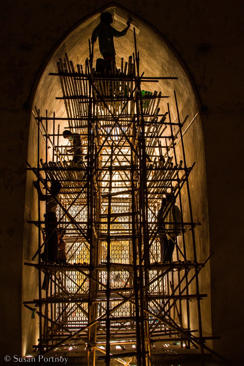 Stunning Silhouette Photos Guaranteed to Inspire Your Travels--Men, working on a rickety, handmade scaffolding, repair a temple in Old Bagan, Myanmar.