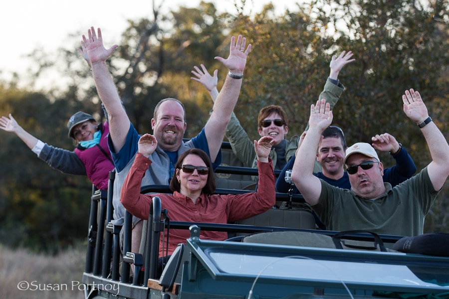 Susan Portnoy and other photographers in jeep in South AFrica