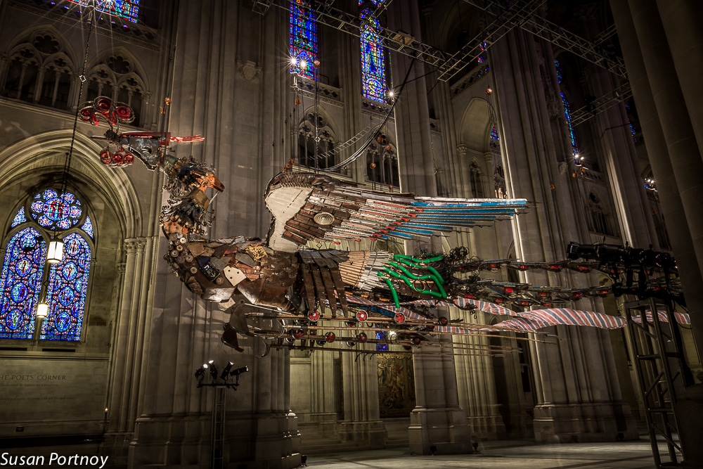 One of two Phoenix sculptures by artist Xu Bing
