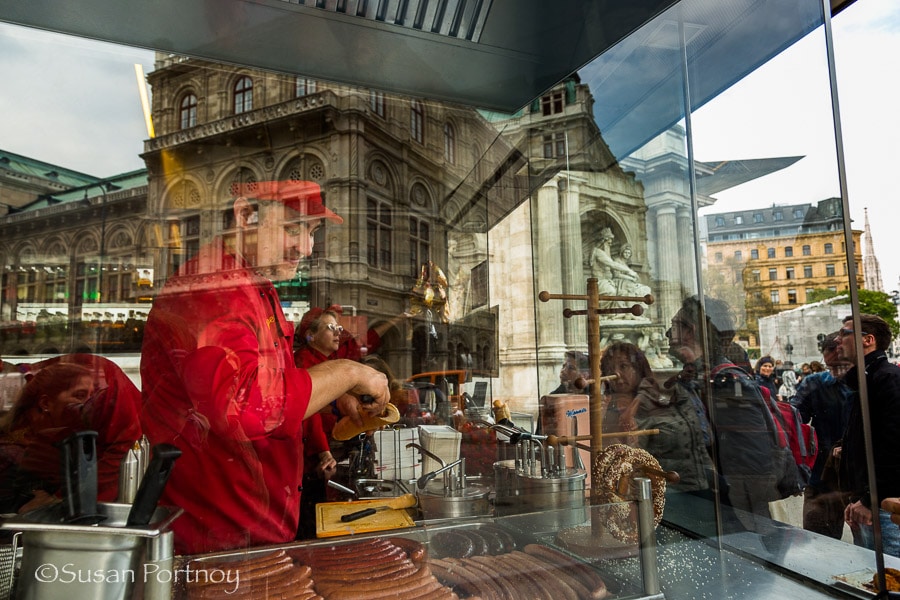 Photographing Sausage vendor in Vienna, Austria
