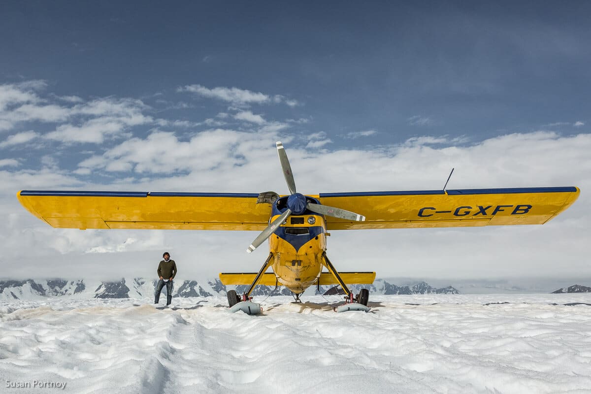 The pilot, Sherpal Singh and the fabulous Helio Courier Aircraft.--Kaskawulsh glacier in Yukon's Kulane National Park-1178