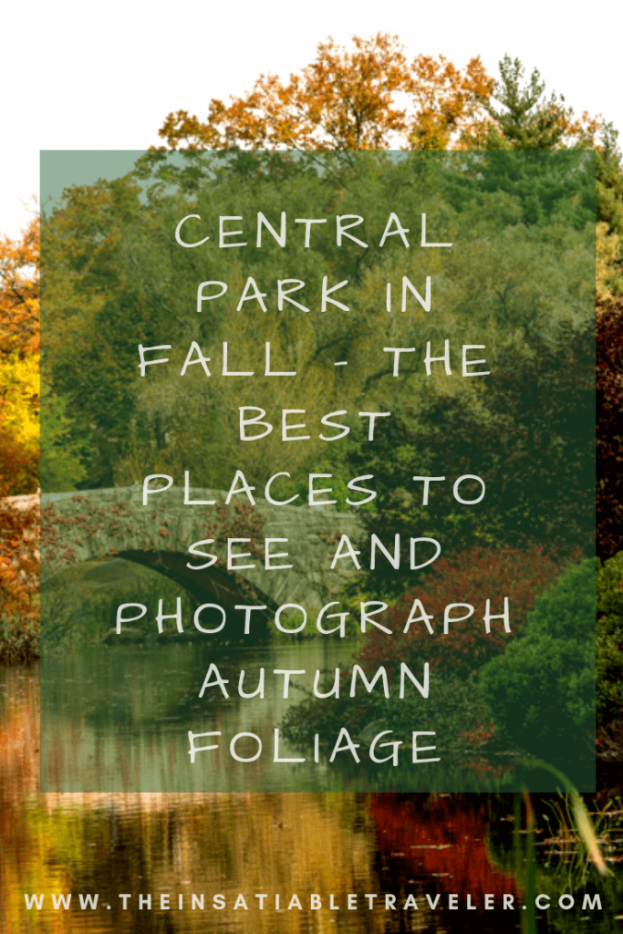 Central Park in Fall. If you're in NYC and want some gorgeous autumn views, check out my favorite places to see and take pictures of Central Park in the Fall. Plus a handy-dandy interactive map. #CentralParkPhotography #CentralParkFall #CentralParkAutumnPhotography #CentralParkAutumnleaves #newyorkcitycentralparkphotography