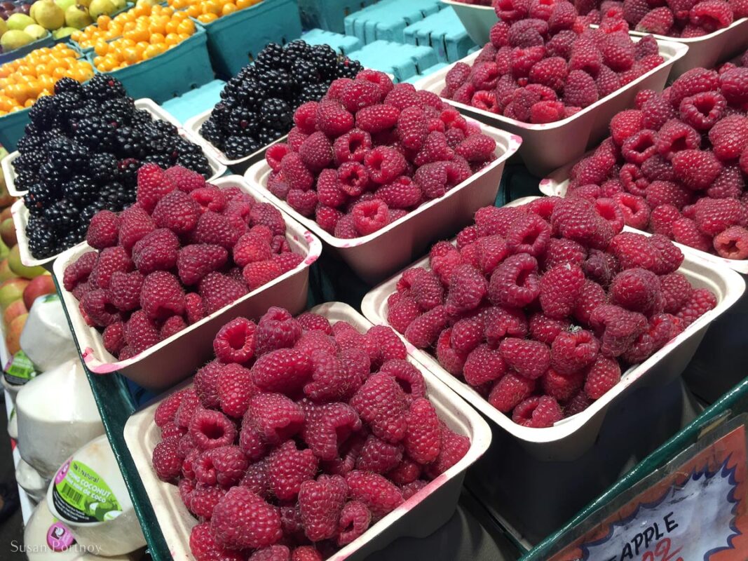 Fresh raspberries at Granville Island market